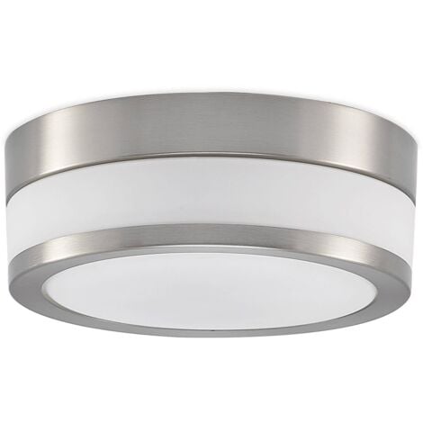 Lindby Flavi plafoniera da bagno, Ø 23 cm, nichel - bianco opalino, nichel satinato