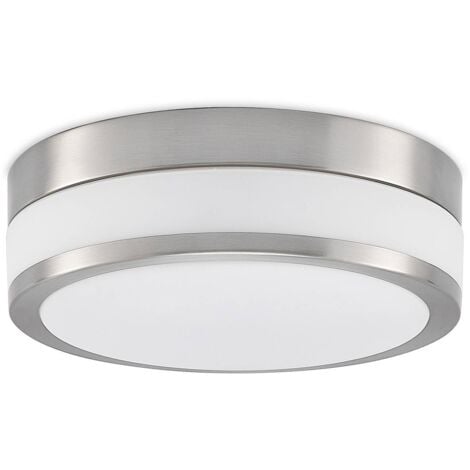Lindby Flavi plafoniera da bagno, Ø 28 cm, nichel - bianco opalino, nichel satinato