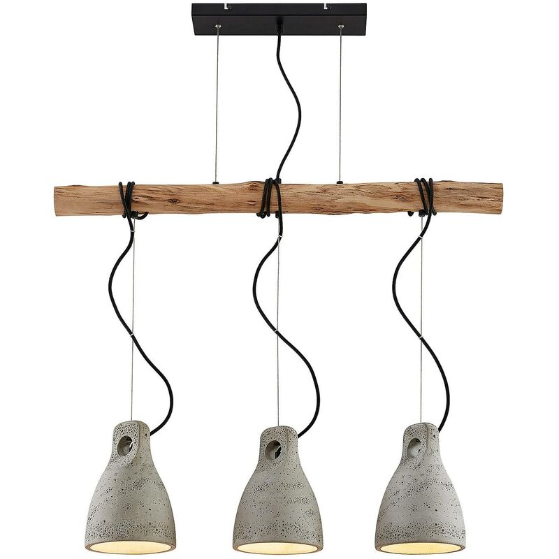 Image of Grima lampada sospensione di cemento 3 luci - grigio, legno chiaro - Lindby
