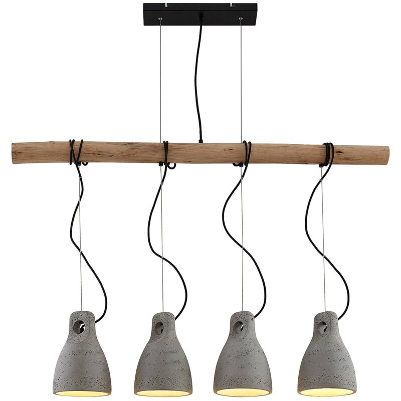 Image of Grima lampada sospensione di cemento 4 luci - grigio, legno chiaro - Lindby