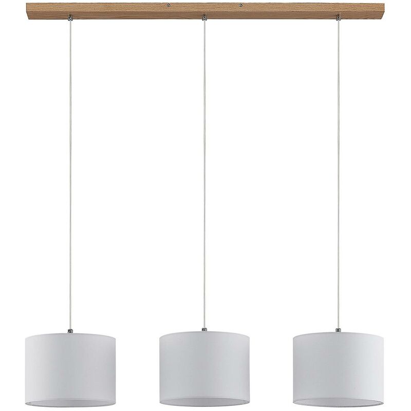 Image of Imarin lampada sospensione, 3 luci, bianco - legno chiaro, bianco - Lindby