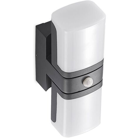 Lindby Jasiah LED-Außenwandleuchte drehbar Sensor - dunkelgrau (RAL 7016), weiß