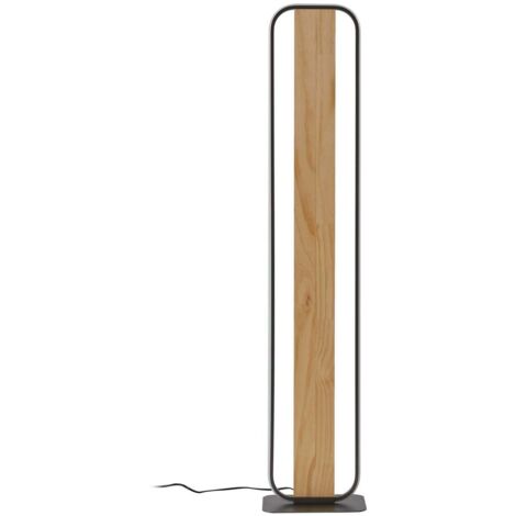 Lindby – Lampadaire LED Romilda 122 cm – Gris avec éléments en bois – Éclairage LED intégré pour salon et salle à manger – Économe en énergie