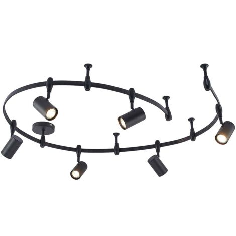Lindby – Lampe sur rail électrique à intensité variable – Métal noir sable – Abat-jours cylindriques – Compatible ampoules GU10 – Pour salon et salle à manger