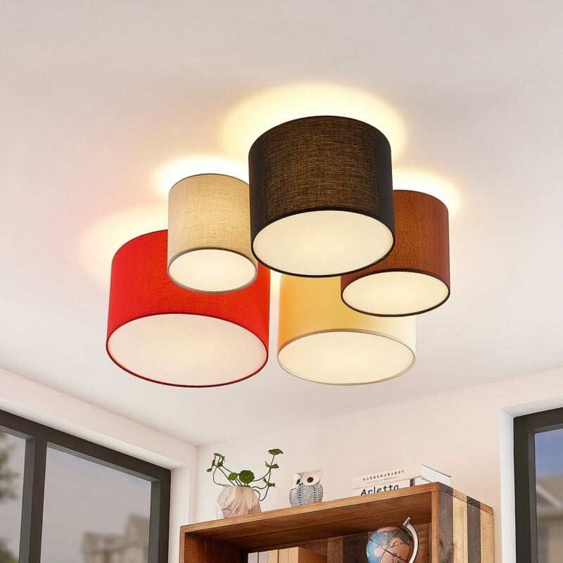 

Laurenz plafón, 5 luces 90cm, rojo-blanco - Lindby