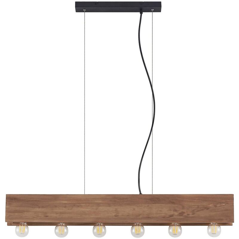 Image of Lampada a sospensione in legno Lindby Malwin, lunga, a 6 luci, E27 - legno scuro, nero