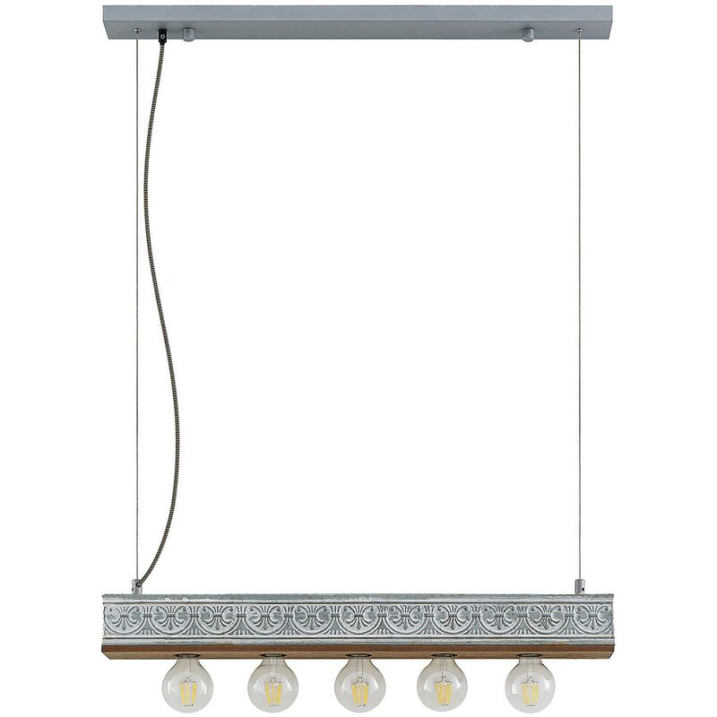 Image of Lindby - Mella a sospensione con ornamento, 5 luci - legno chiaro, bianco anticato galvanizzato