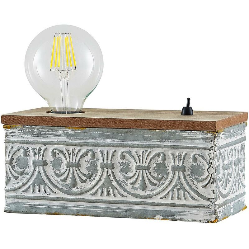 Image of Mella lampada da tavolo stile vintage - legno chiaro, bianco anticato galvanizzato - Lindby