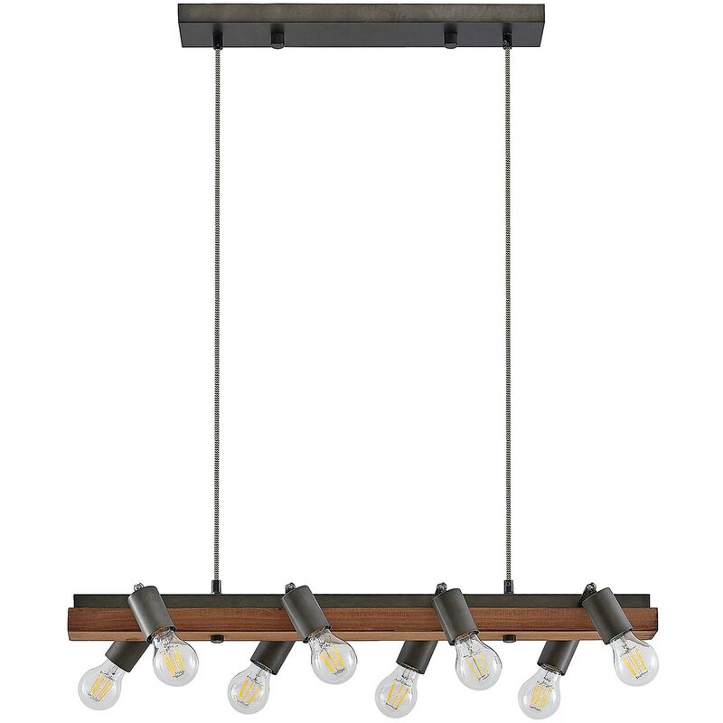 Image of Morleen - a sospensione 8 luci, legno scuro - legno scuro, nero - Lindby