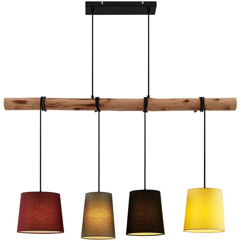 Image of Lampada a sospensione Lindby Moscow , colorata, tessuto, legno, E27, 116 cm - rosso, grigio, nero, giallo, legno chiaro