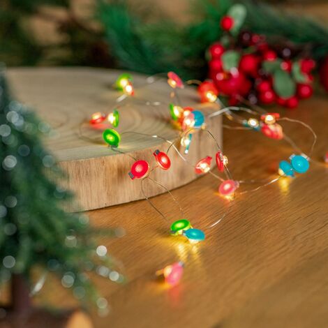LED Lichterkette Weihnachtskugeln - Glas - 22 warmweiße LED - L: 1,6m -  Timer - Batterie - rot
