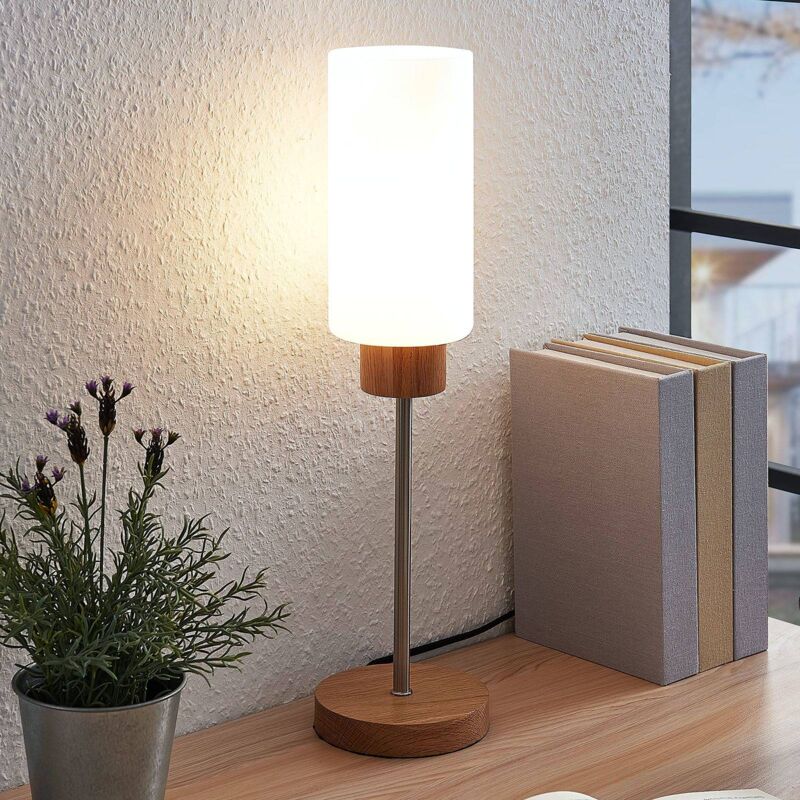 

Lindby Nicus lámpara de mesa, madera y vidrio