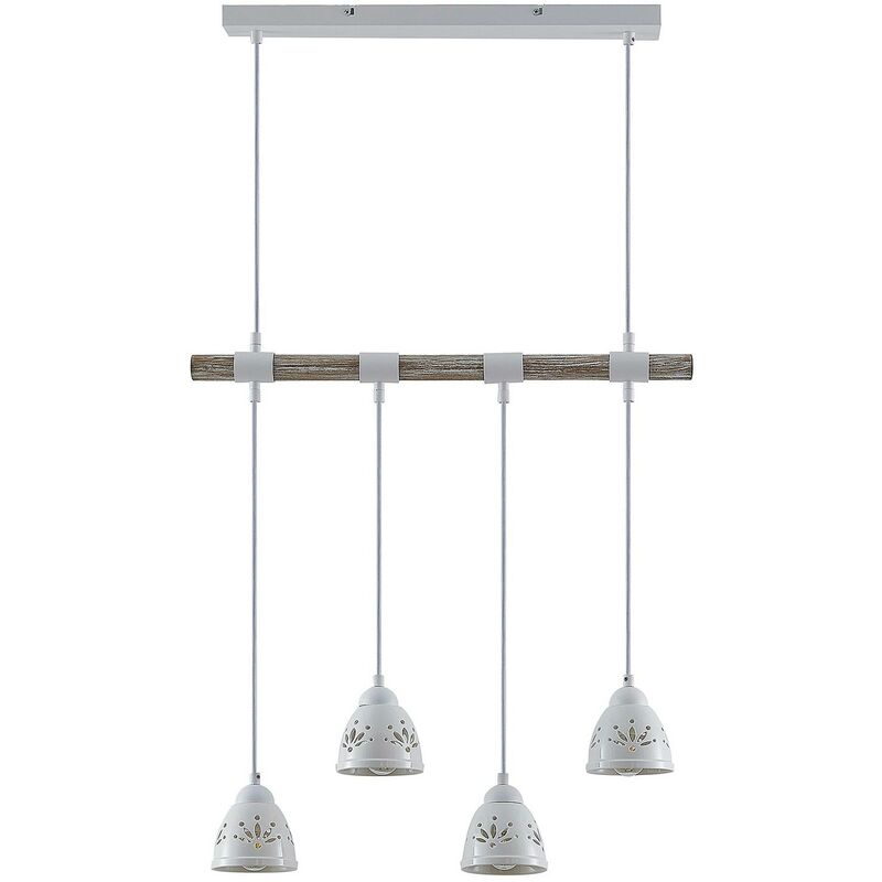 Image of Pimana lampada a sospensione, 4 luci - legno chiaro, bianco - Lindby