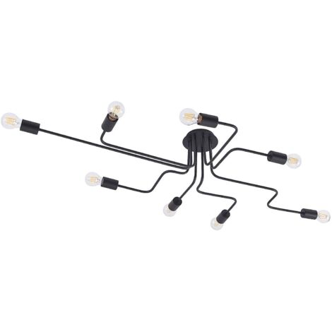 Lindby – Plafonnier Elimar en métal noir – 8 lampes E27 – Intensité variable pour salon et salle à manger – Design moderne et épuré
