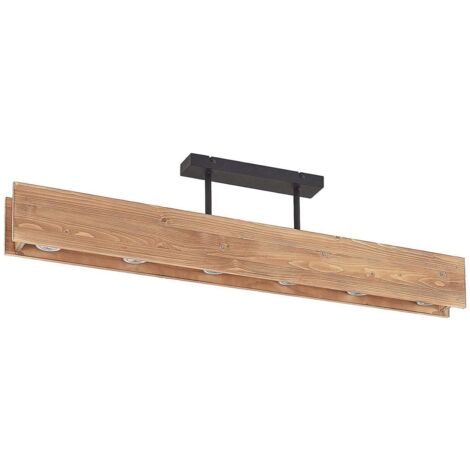 Lindby – Plafonnier en bois 100 cm – 6 lampes GU10 – Intensité variable – Finition lasurée foncée – Pour salon et salle à manger