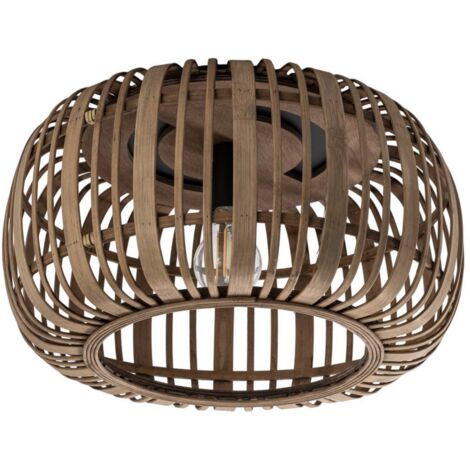 Lindby – Plafonnier en rotin naturel Ø 40 cm – Intensité variable – Douille E27 – Pour salon et salle à manger – Métal noir