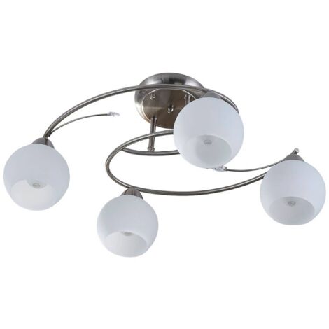 Lindby – Plafonnier en verre opale 4 lampes – Longueur 42,5 cm – Finition nickel mat – Intensité variable pour salon et salle à manger
