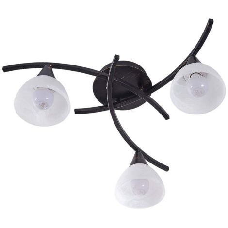 Lindby – Plafonnier en verre teinté d'albâtre 58cm – 3 lampes E14 – Support métal noir avec finition dorée – Pour salon et salle à manger