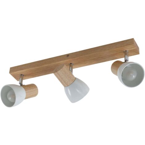 Lindby – Spot à intensité variable en bois 47 cm – 3 lampes E14 orientables – Applique pour salon et salle à manger – Diffuseur lumineux blanc