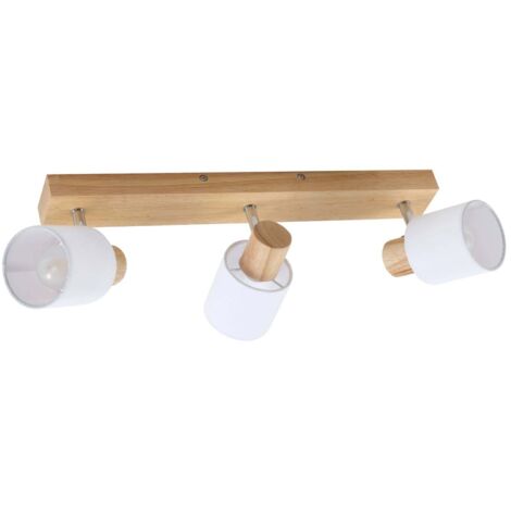 Lindby – Spot à intensité variable en bois 47cm – 3 abat-jours orientables – E14 blanc – Pour salon et salle à manger
