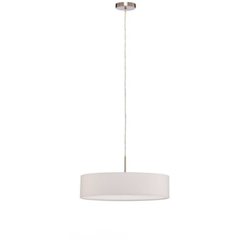 Lindby – Suspension en tissu Sebatin Ø 50 cm – Abat-jour cylindrique en textile blanc – 3 douilles E27 pour luminosité optimale