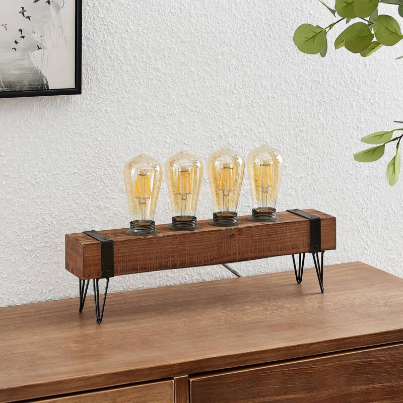 

Lindby Sverina lámpara de mesa de madera, 4 luces