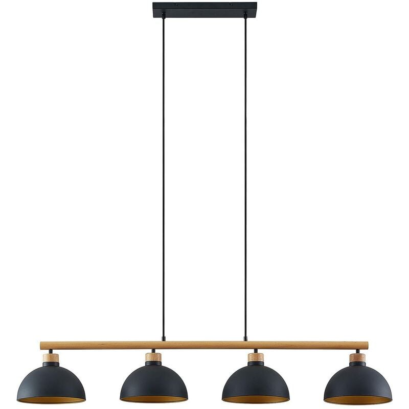 Image of Tirzana lampada a sospensione, 4 luci, nero - nero, oro, legno chiaro - Lindby
