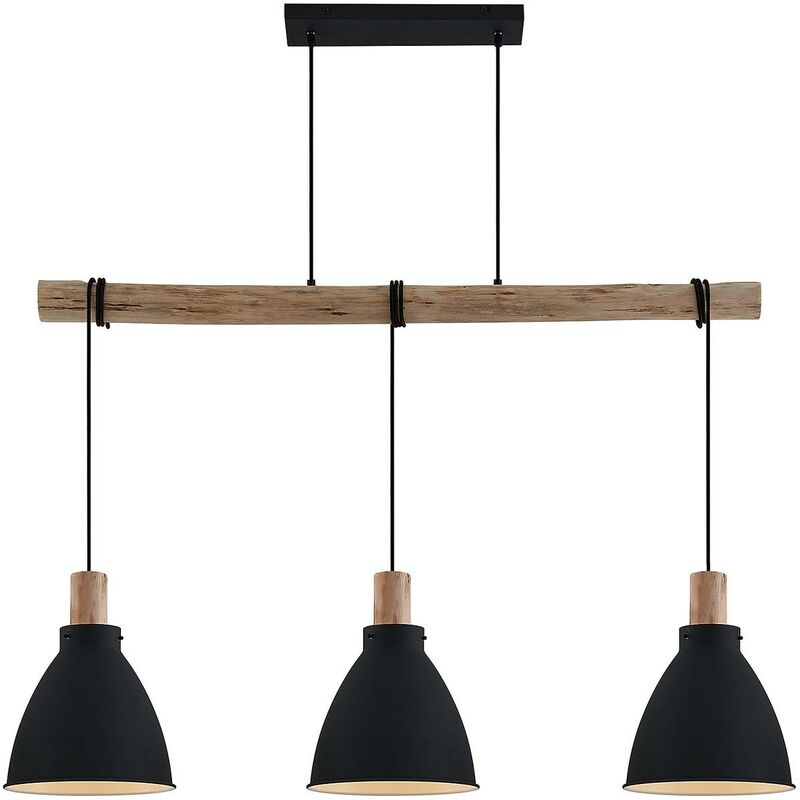 Image of Lampada a sospensione Lindby Trebale, a 3 luci, E27, ferro, legno - nero, legno chiaro