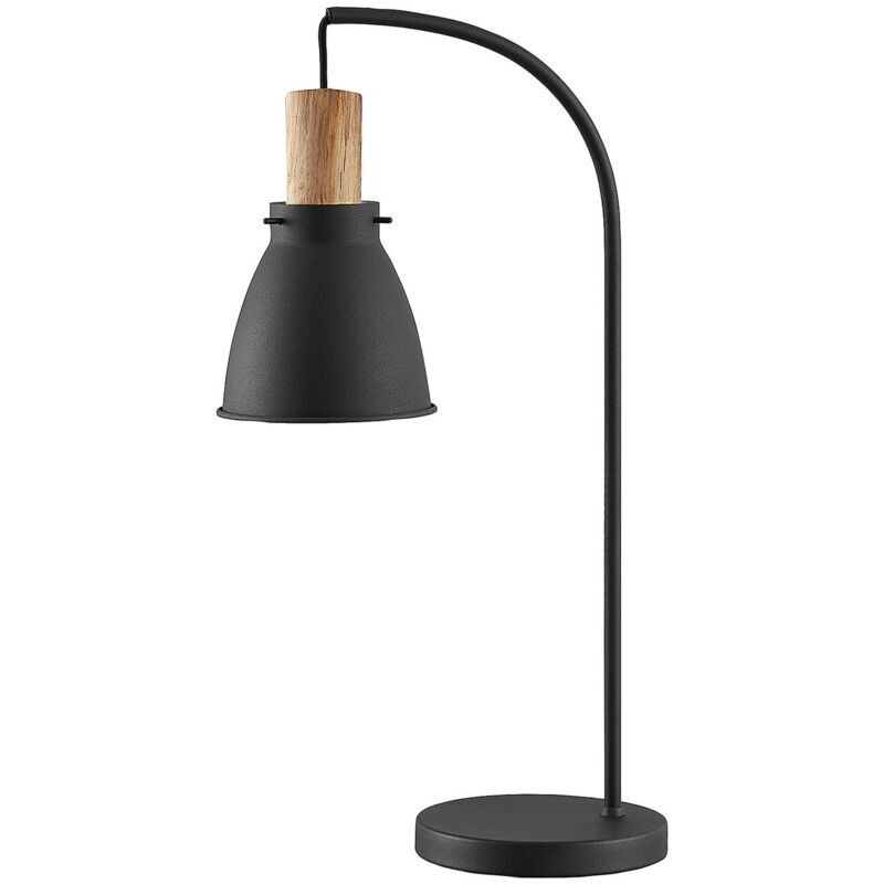 Image of Lampada da tavolo Lindby Trebale, E14, ferro, legno, nero - nero, legno chiaro