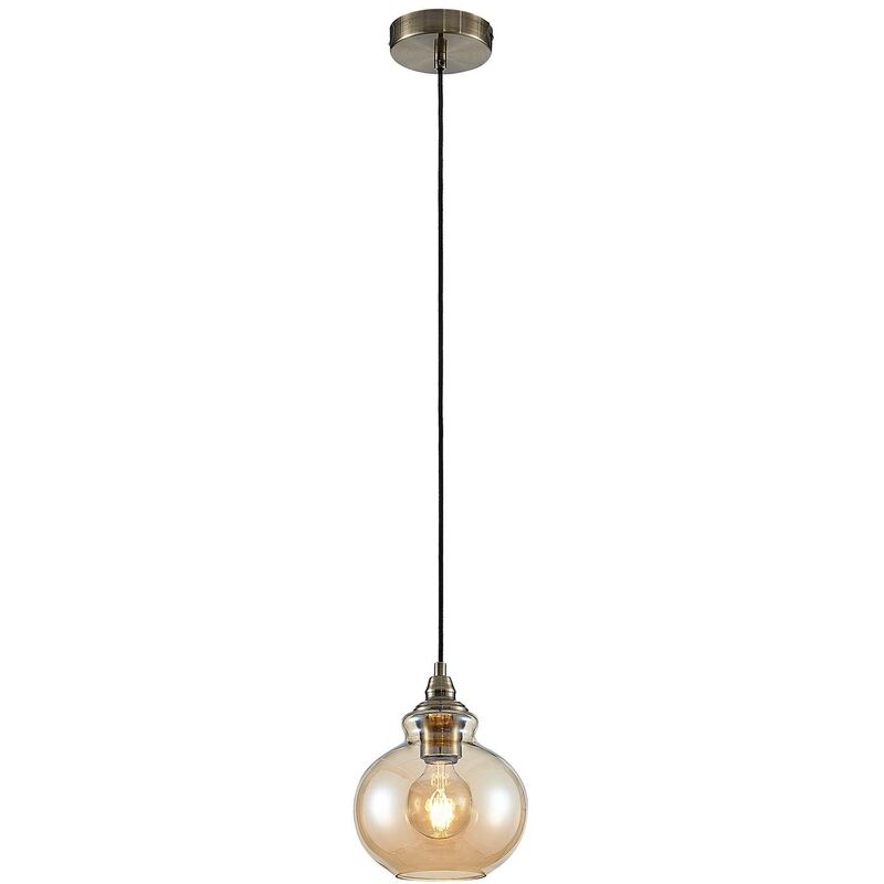 Image of Tymoni lampada a sospensione ambra a 1 luce - ambra, ottone antichizzato - Lindby