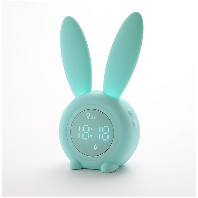 

Lindo reloj despertador matutino de inducción en forma de conejo, ajuste automático inteligente de la luz de respiración, visualización automática de