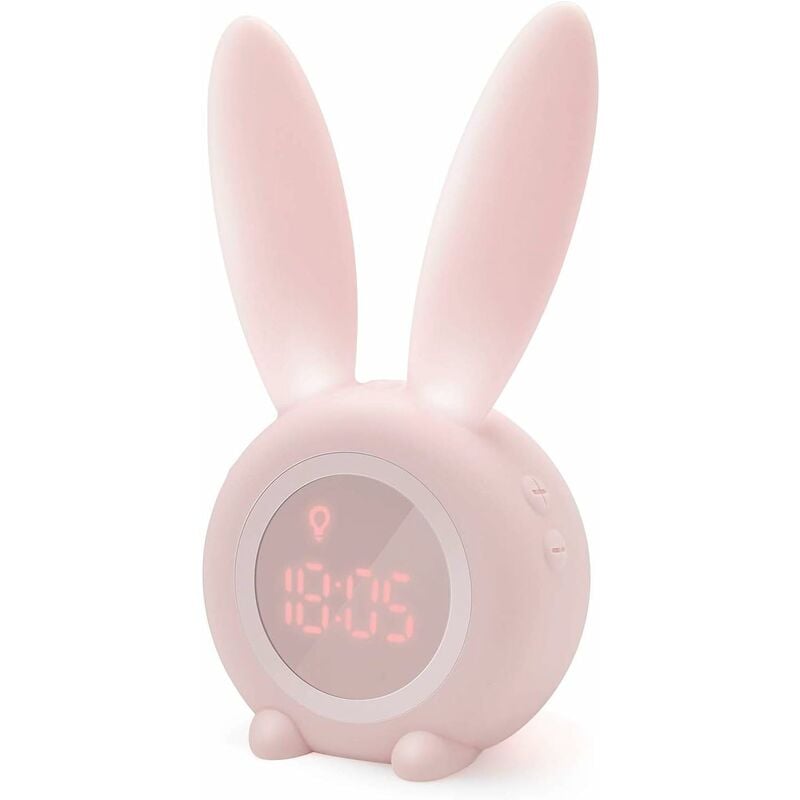 

Lindo reloj despertador matutino de inducción en forma de conejo, ajuste automático inteligente de la luz de respiración, visualización automática de