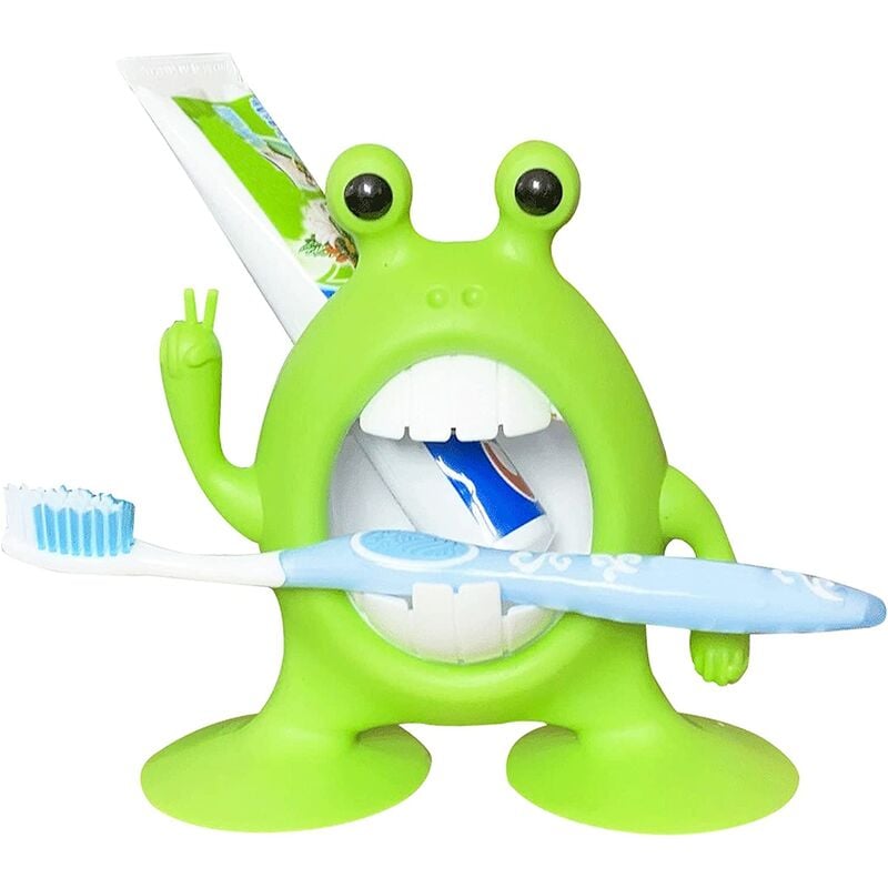 

Lindo soporte para cepillo de dientes de rana de dibujos animados para niños pequeños, bebés, niños, niñas, soporte para pasta de dientes, soporte