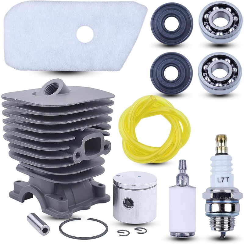 LinDuxe Kit de piston de cylindre de 35 mm pour débroussailleuse Husqvarna 128C 128CD 128L 128LD avec filtre à air, filtre à carburant, joint de