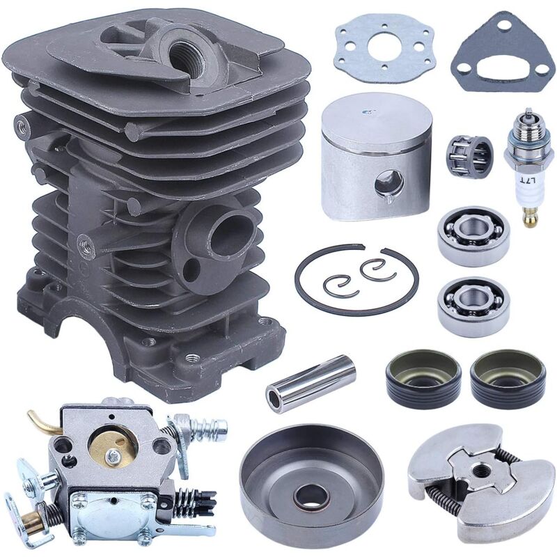 LinDuxe Kit de piston de cylindre de carburateur de 38 mm avec tambour d'embrayage pour pièces de moteur de tronçonneuse Husqvarna 142 141 137 136