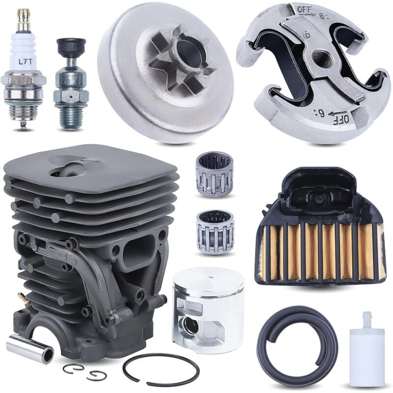 LinDuxe Kit de piston de cylindre de 47 mm pour tronçonneuses Husqvarna 455 460 Pièces de rechange avec tambour d'embrayage Roulement à aiguilles
