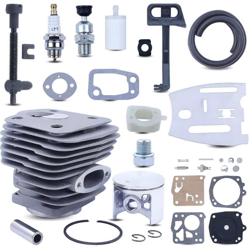 LinDuxe 54mm Cylinder Piston Carb 30pcs Kit for Husqvarna 288XP 181 281 288 Chainsaw with Intake Manifold Decompression Valve Choke Rod Chain Bar