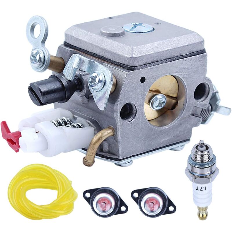 LinDuxe Kit de carburateur 5 pièces pour tronçonneuse Husqvarna 340 350 346XP 353 avec carburateur, poire d'amorçage, conduite de carburant, bougie