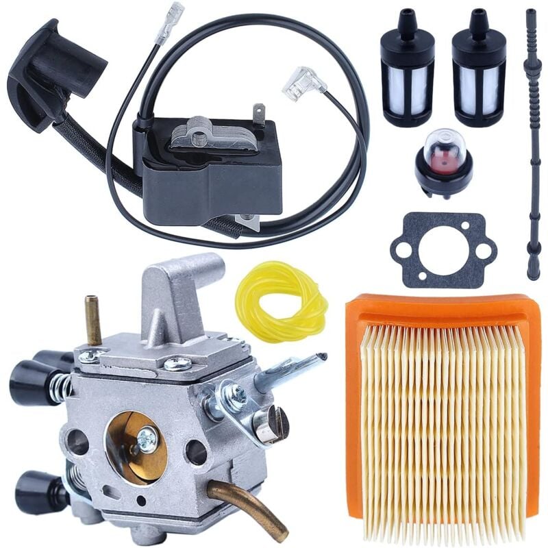 LinDuxe Carburetor Ignition Coil Kit for Stihl FS120 FS120R FS200 FS200R FS020 FS202 TS200 FS250 FS250R FS300 FS350 Trimmer with Air Filter Carb