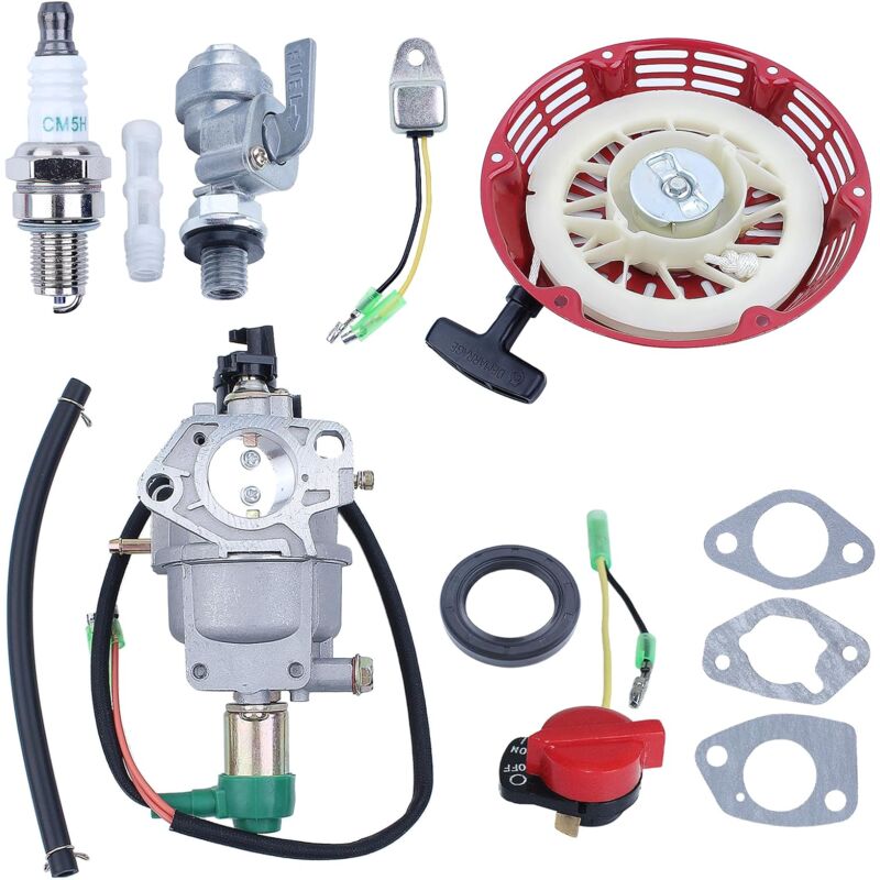 LinDuxe Kit de démarrage de carburateur pour moteur Honda GX340 GX390 11 13HP avec démarreur à rappel Joint d'huile Bougie d'allumage Interrupteur