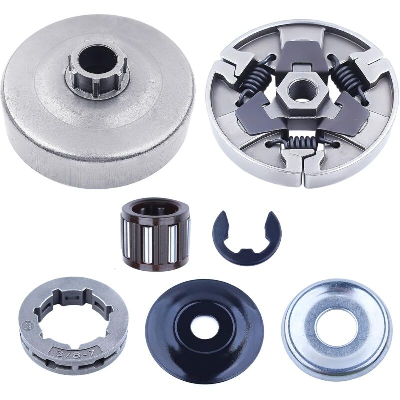 LinDuxe Kit de pignon de jante de tambour d'embrayage 3/8-7 pour tronçonneuse Stihl MS660 066 064 MS640 MS661 Pièces de rechange avec rondelle E-Clip
