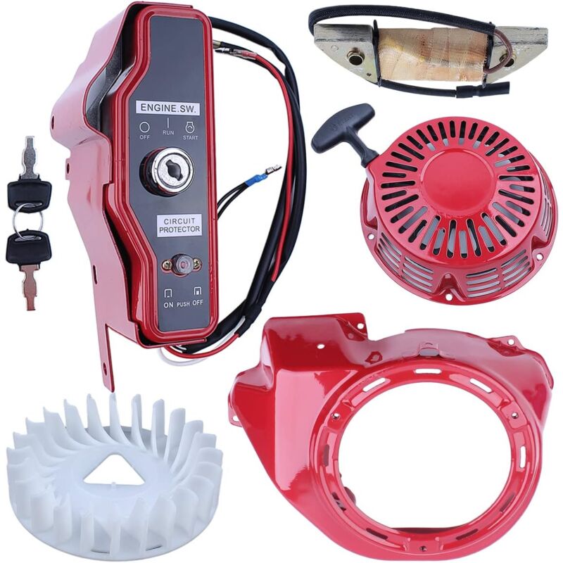LinDuxe Ignition Switch Recoil Starter Shroud Cooling Fan Cover for Honda GX340 GX390 11HP 13HP Engine with Recoil Starter Flywheel Cooling Fan Charg