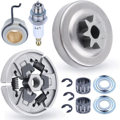 LinDuxe Kit de roulement à aiguilles de tambour d'embrayage de pignon 3/8 7T pour pièces de rechange de tronçonneuse Stihl MS290 MS390 029 039 MS310 avec rondelle à vis sans fin E-Clip Bougie d'alluma