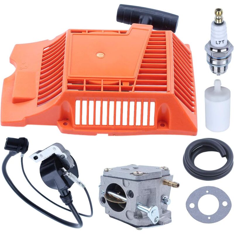 LinDuxe Recoil Starter Chainsaw Carburetor Ignition Coil Kit for HUSQVARNA 268 266 272 272XP with Fuel Hose Filter Spark Plug Fuel Filter Carb Gasket