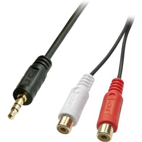 LINDY 35678 Jack / Cinch-RCA audio Adaptateur [1x Jack mâle 3.5 mm - 2x Cinch-RCA femelle] noir