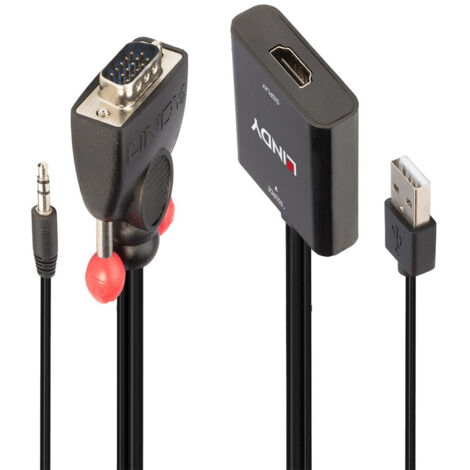 Lindy 38284 adaptateur de cable de video VGA (D-Sub) + 3.5mm HDMI + USB Noir