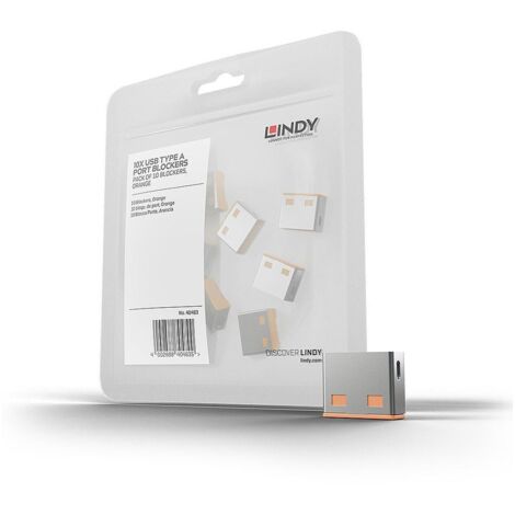 Lindy 40463 clip sicura Bloccaporte USB tipo A Arancione Acrilonitrile butadiene stirene (ABS) 10 pz