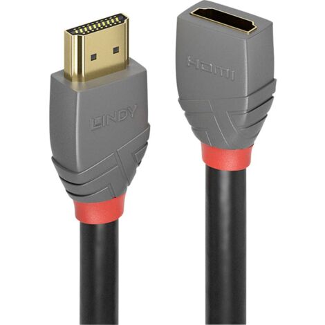 LINDY HDMI Rallonge Fiche mâle HDMI-A, Prise femelle HDMI-A 0.50 m anthracite, noir, rouge 36475 contacts dorés Câble H