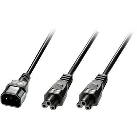 LINDY Strom Y-Kabel [1x Kaltgeräte-Stecker C14 - 2x Kleeblatt-Buchse C5] 2.50 m Schwarz