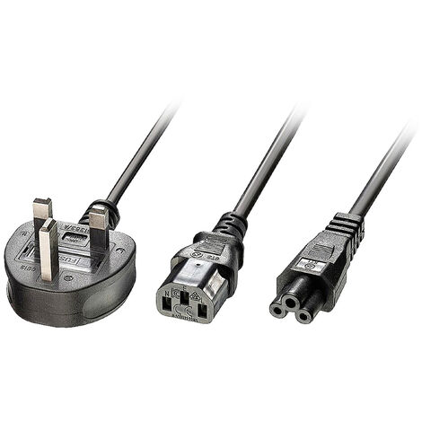 LINDY Strom Y-Kabel [1x UK-Stecker - 2x Kaltgeräte-Buchse C13, Kleeblatt-Buchse C5] 2.50 m Schwarz